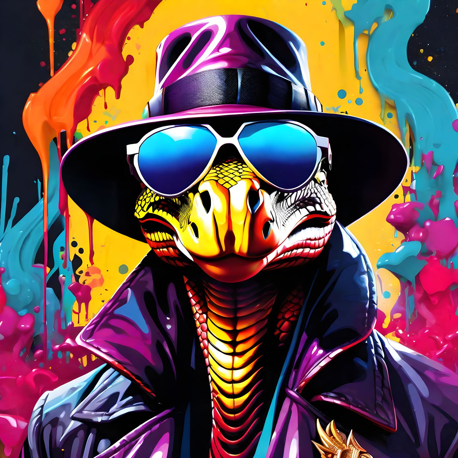 Cobra Wizard Portrait in Graffiti Street Art Style