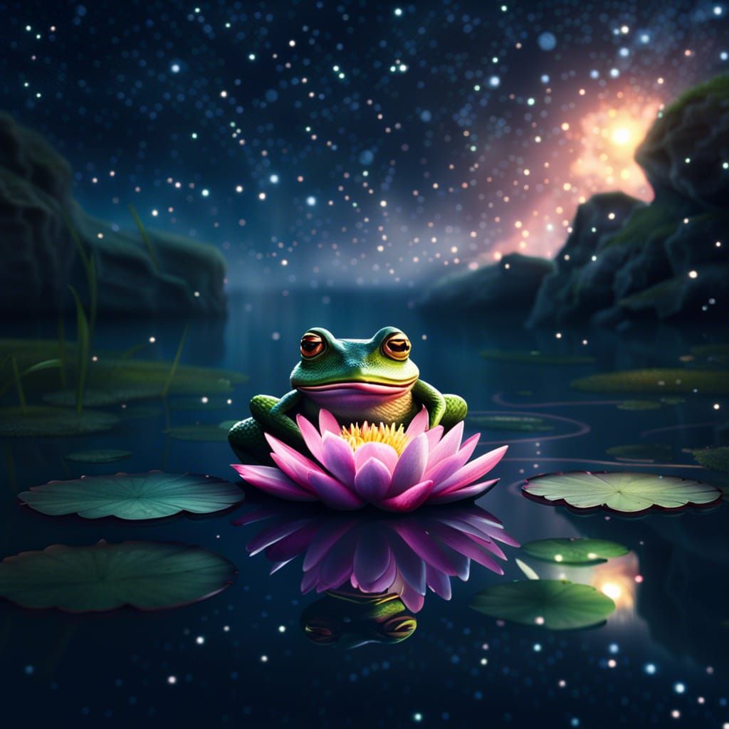 Glowing Frog Under Starry Night Sky
