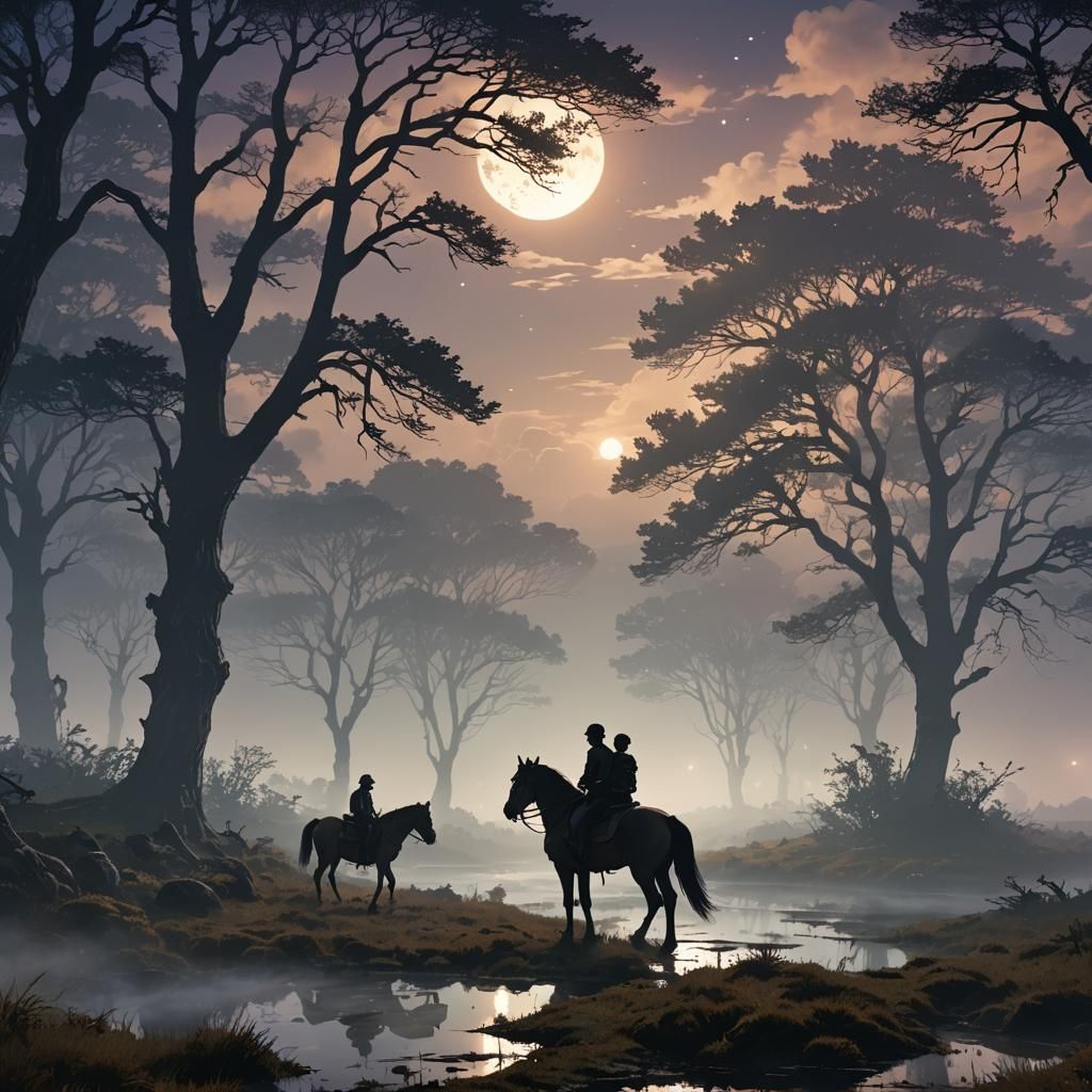 Misty Night: Father and Son Ride in Anime Style