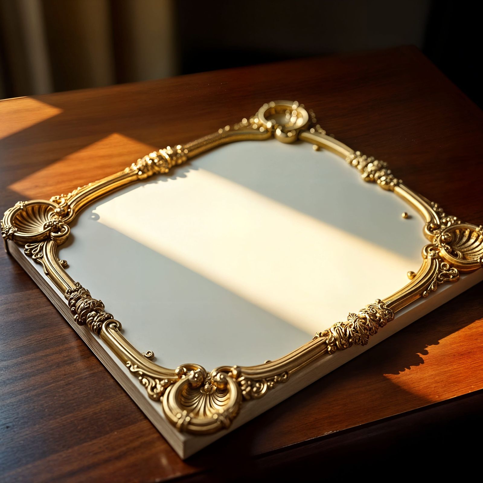 Ornate Blank Page on Wooden Table