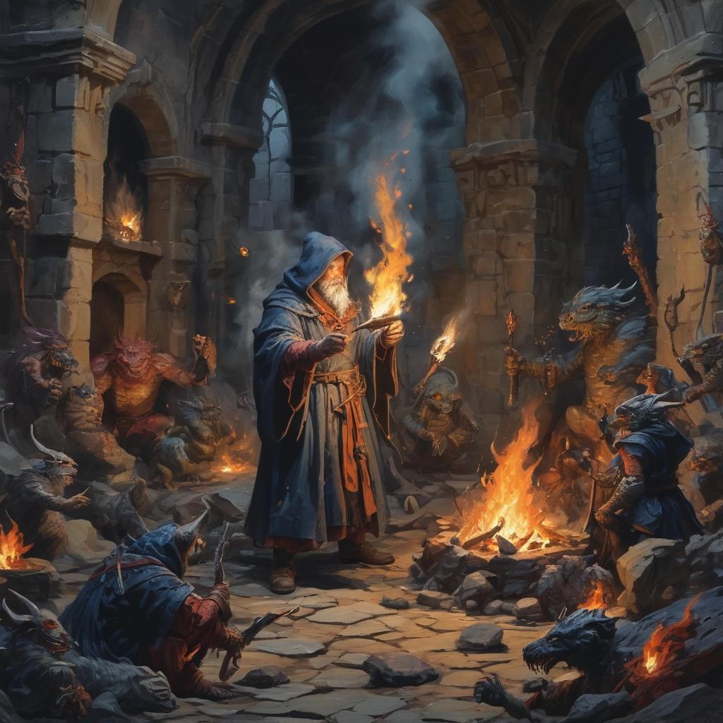 Sorcerer Unleashes Fiery Fury in Dark Dungeon