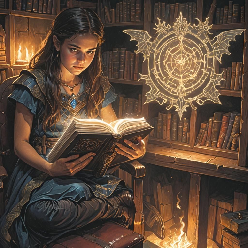 Girl and Magic Book: 80s Dark Fantasy Art