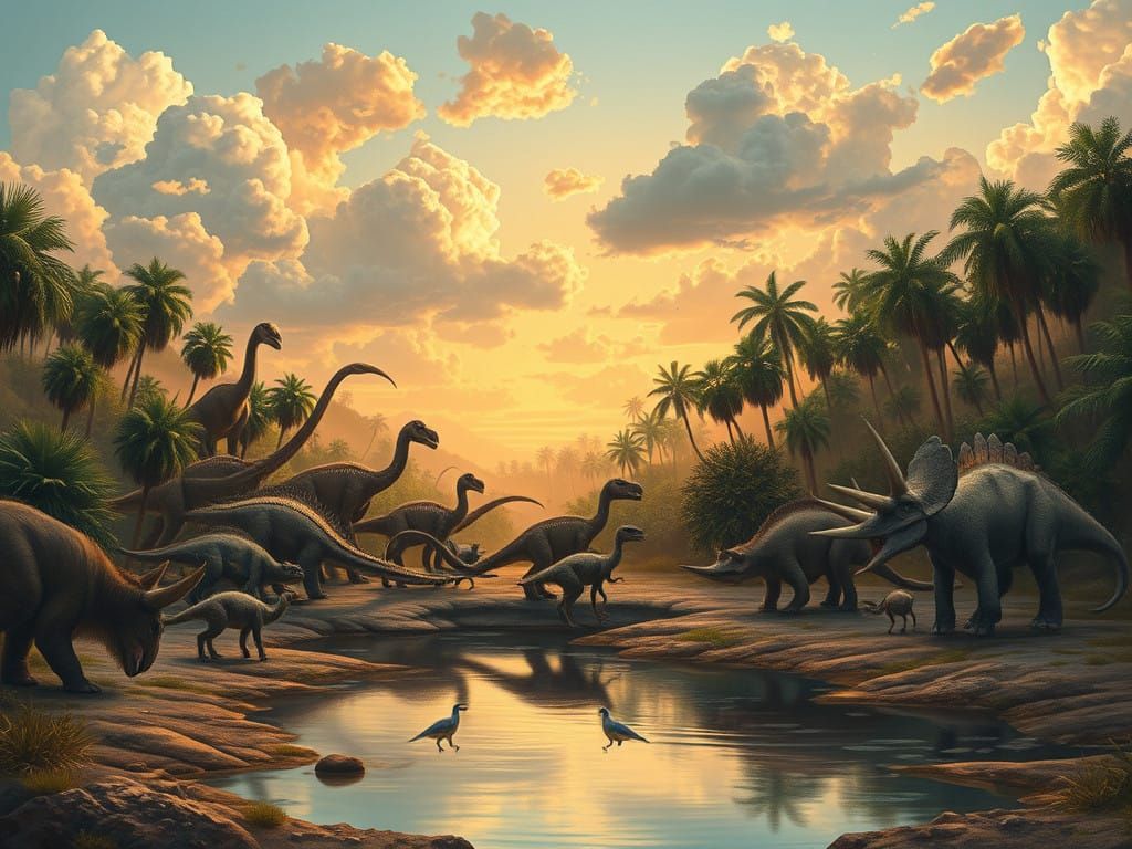 Jurassic Landscapes in Serene Dusk, with Majestic Herd