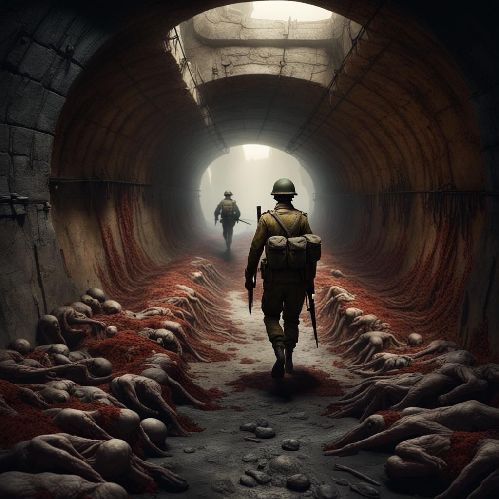 WWI Soldier in Underground Tunnel Matte Painting