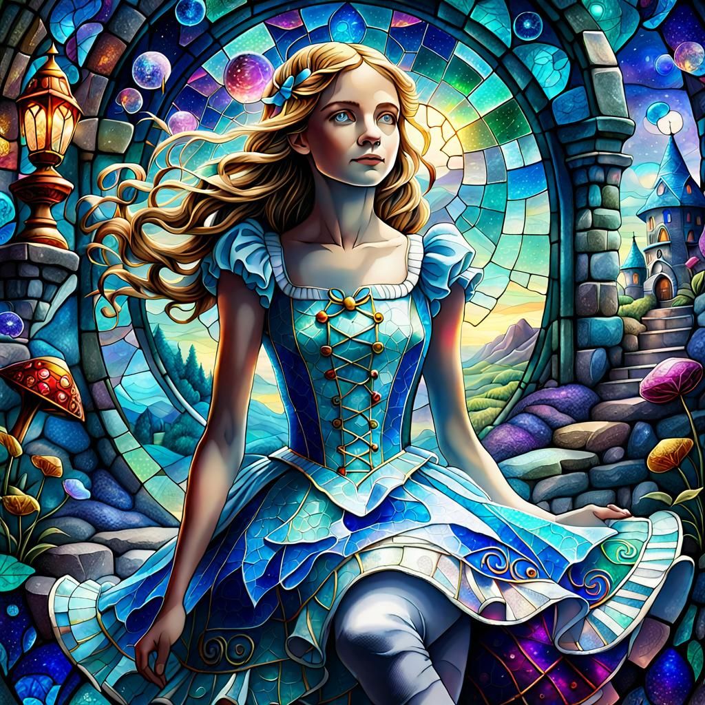 Alice in Wonderland in stained glass