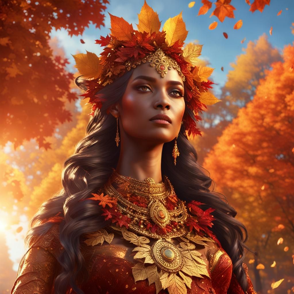 Autumn Goddess in Digital Art Splendor
