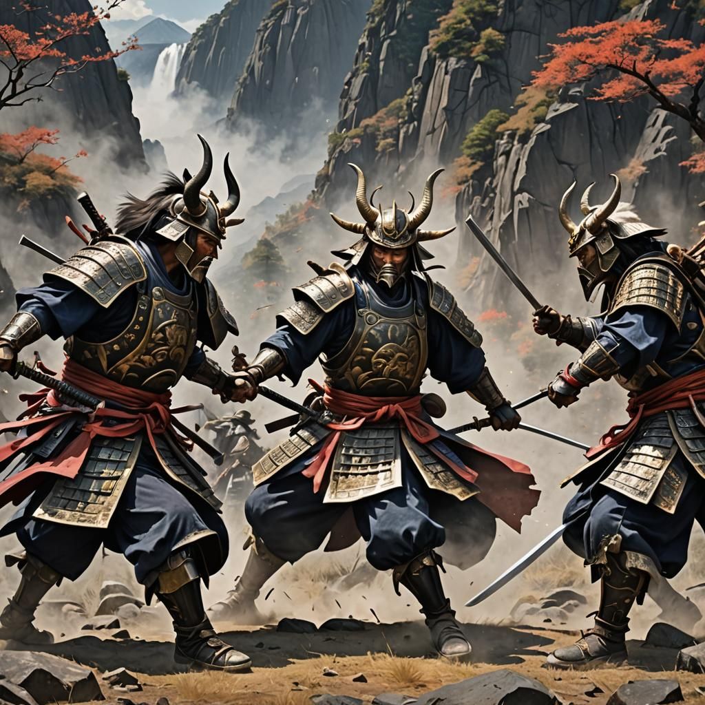 Samurai Duel Amidst Mountain Chaos: Studio Trigger Style