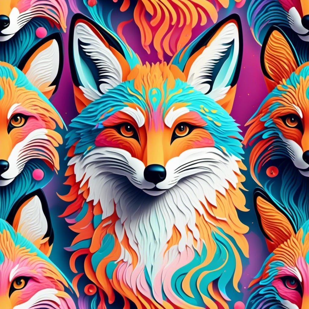 Pastel Fox with Abstract String Theory Background