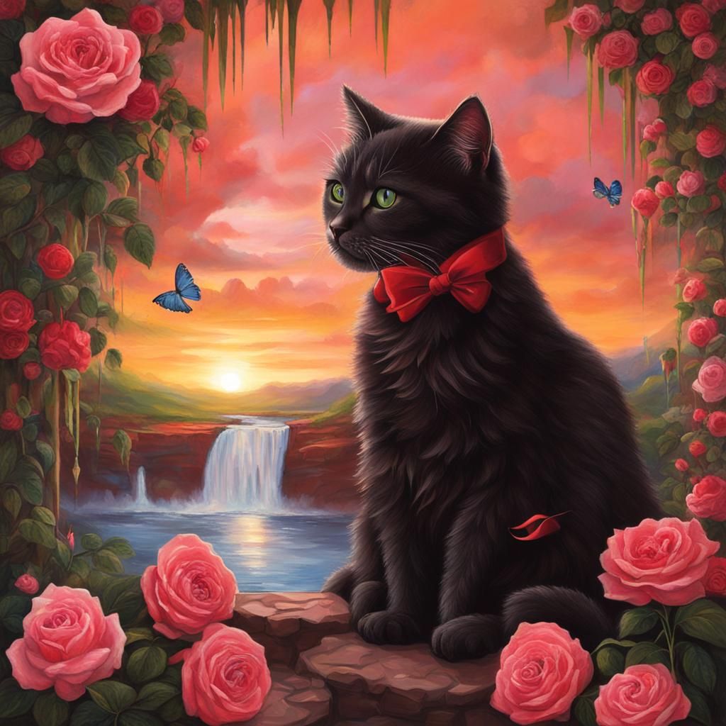 Surreal Sunset Dreamscape with Roses and Chocolate