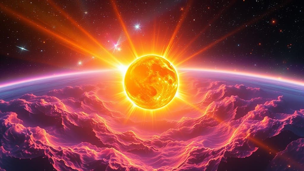 Ethereal Galaxy with Radiant, Golden-White Sun