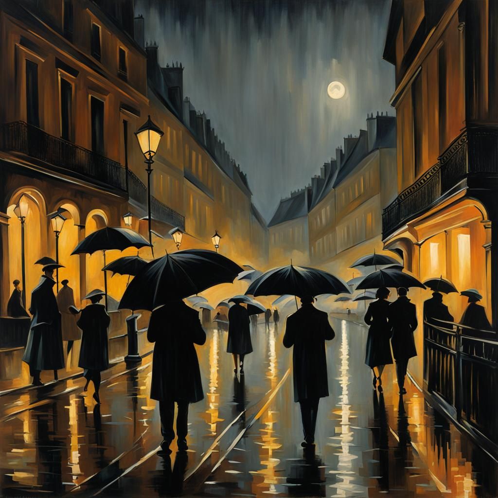 Paris Rainy Night in Caravaggio Style