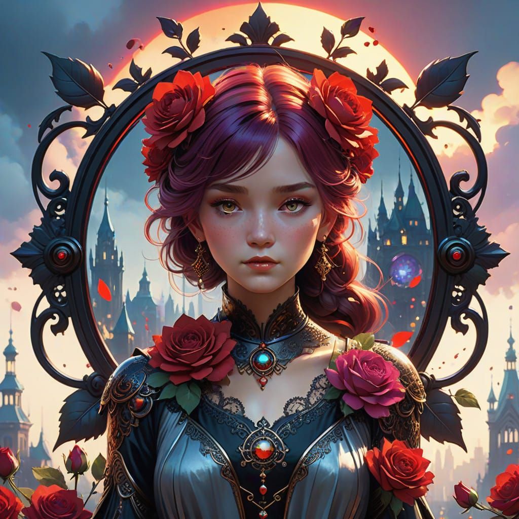 Elegant Victorian Goddess Amidst Whimsical City Dreamscape