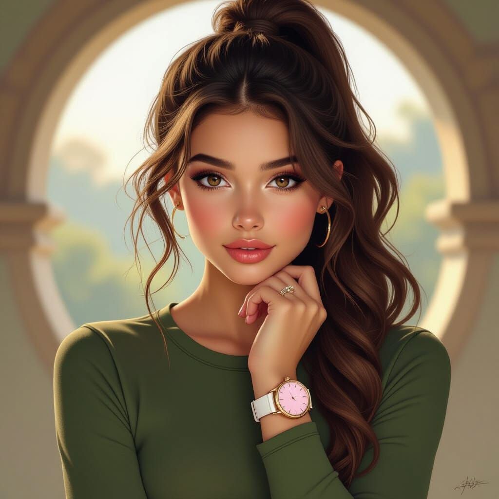 Portrait of a Girl with Brown Hair in Matte Painting Style