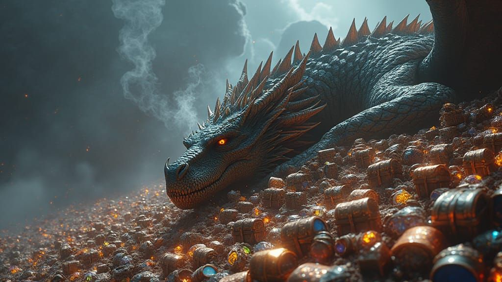 Ancient Dragon Guarding Epic Treasure Hoard