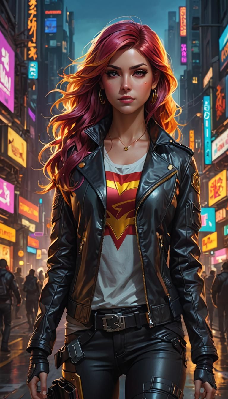 Sunset Shimmer in Cyberpunk Leather Jacket Portrait