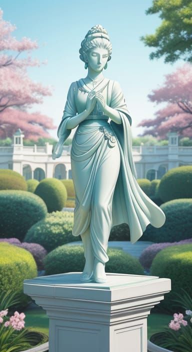 Elegant Anime Statue in Cel-Shaded Porcelain Style