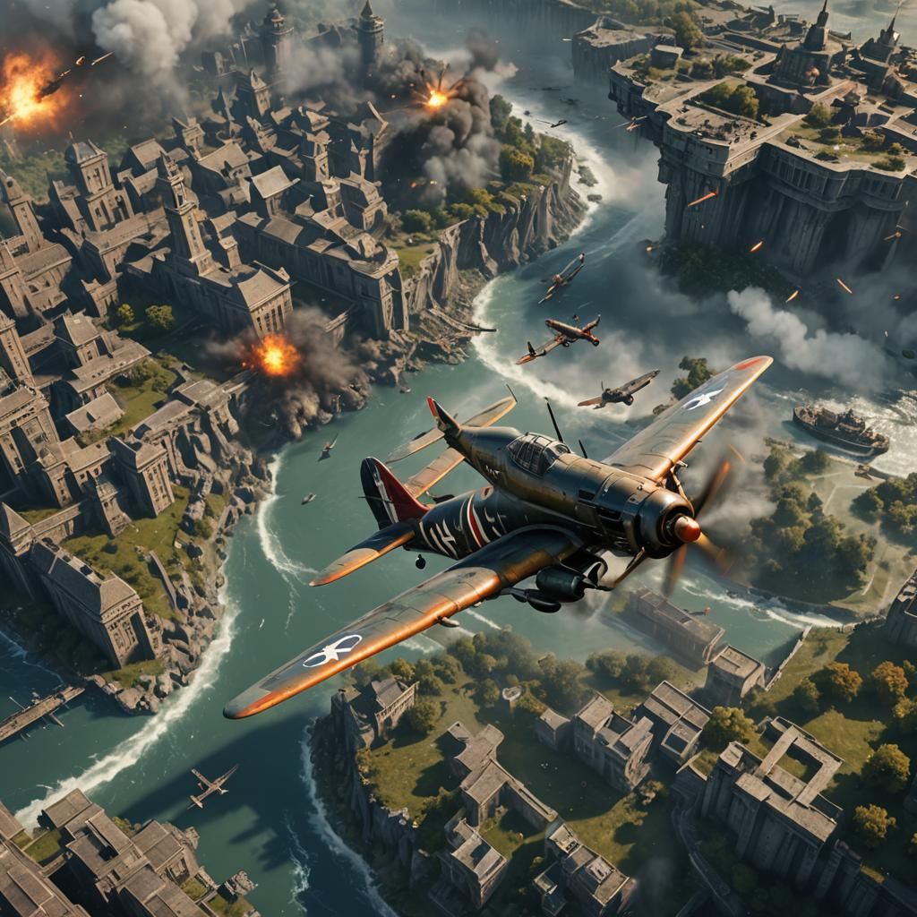 Epic WWII Plane Battle: Detailed Matte Painting