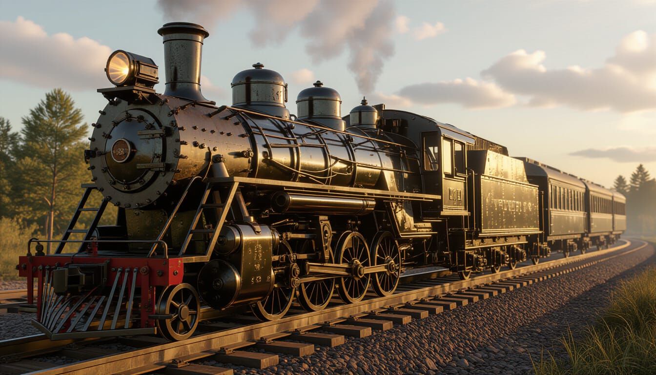 Photorealistic Steampunk Train Made of Screws and Nails