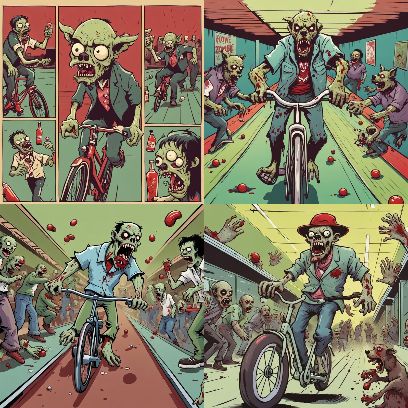 Zombie Dog-Man Bicycle Chase in Bowling Alley