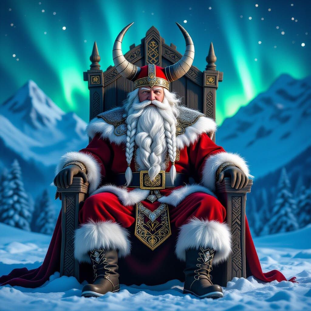 Viking Santa Claus in Mystical Norse Landscape