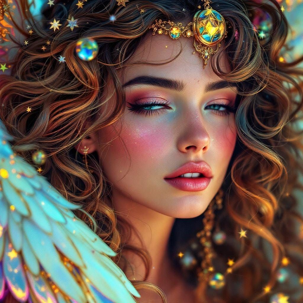 Angelic Woman with Flowing Hair in Art Nouveau Style