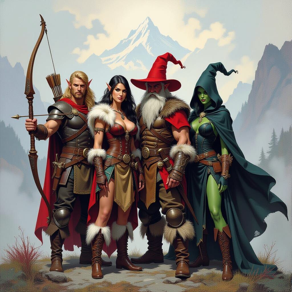 Adventurers in a Vibrant 90s Fantasy Art Style
