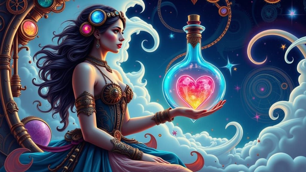 Steampunk Goddess Contemplates Cosmic Mystery