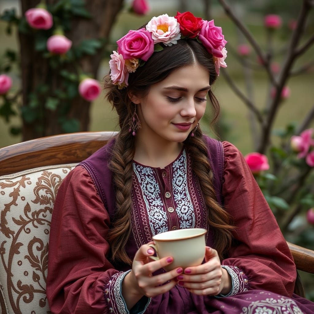 Jewish Woman with Rose Vapor, Sumie Ink Painting