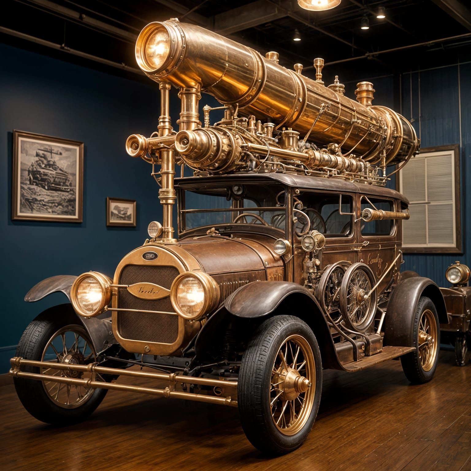 Steampunk Model A Ford: A Wide-Angle View
