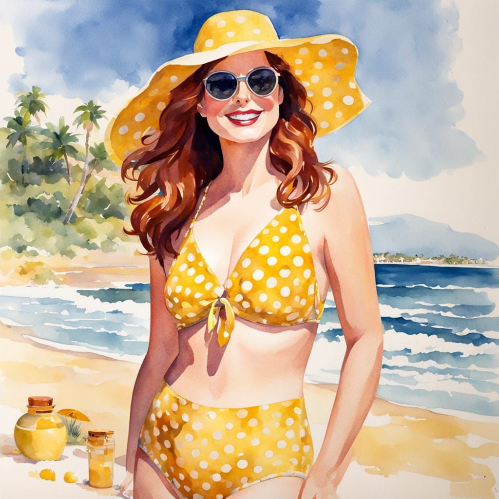 Debra Messing in Polka Dot Bikini: Watercolor Portrait