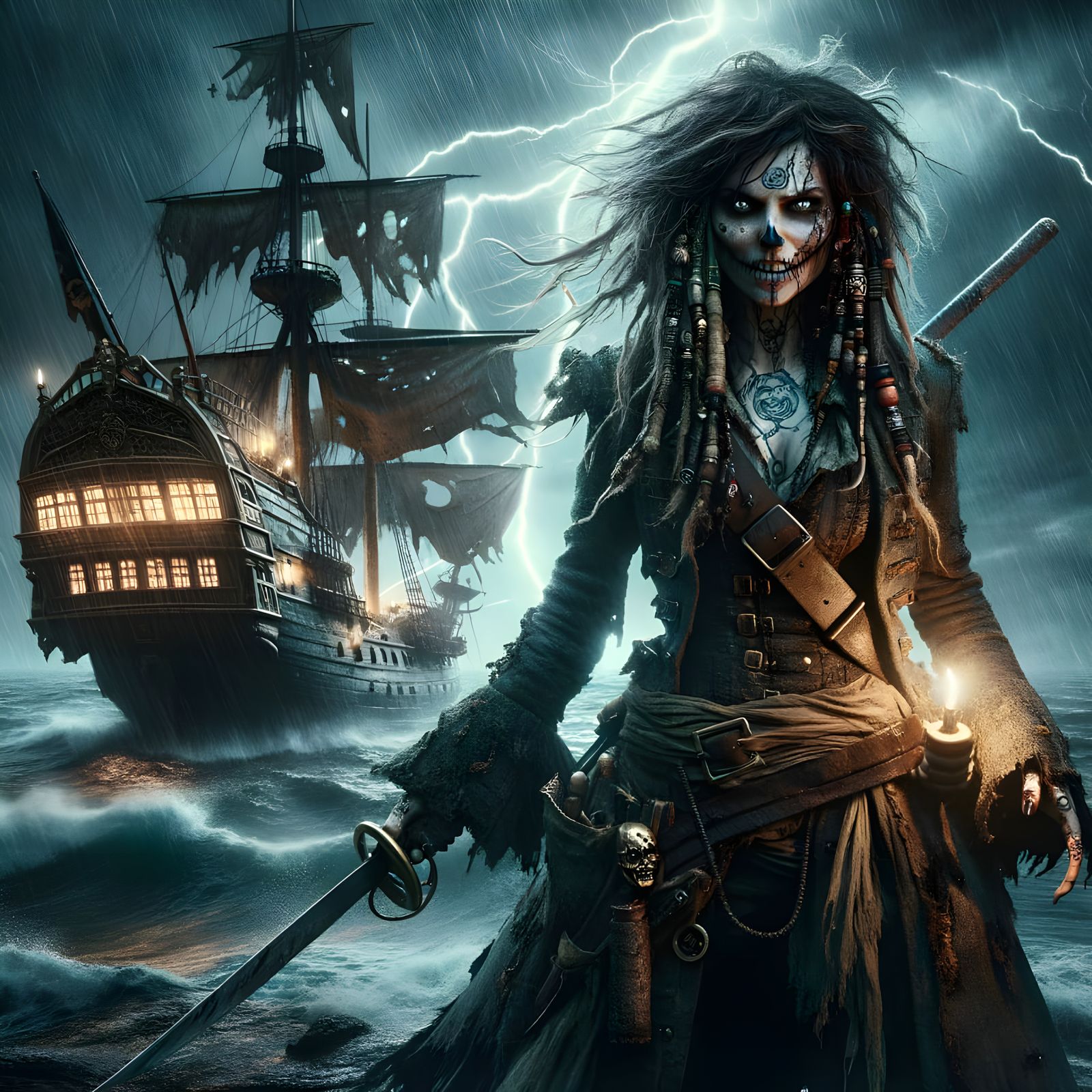 Fearsome Pirate Captain Commands Stormy Seas