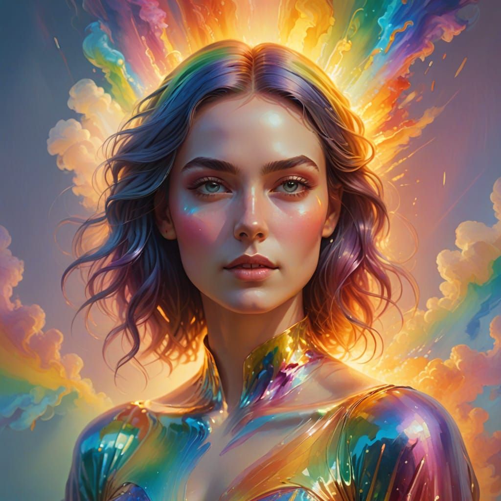 Ethereal Woman in a Rainbow Aura