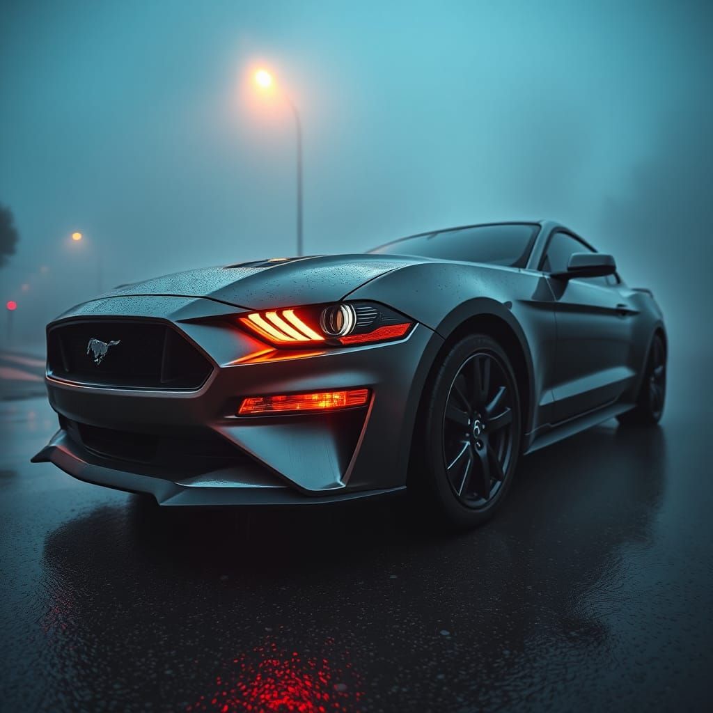 Mustang in Rain: Hyperrealistic Automotive Photography