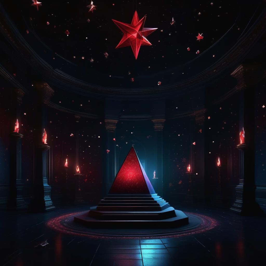 Starlit Room with Ruby Pyramid: Fantasy Concept Art