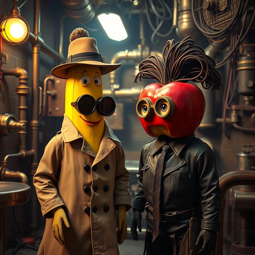 Biopunk Fruits in Retro 70s Sitcom Scene