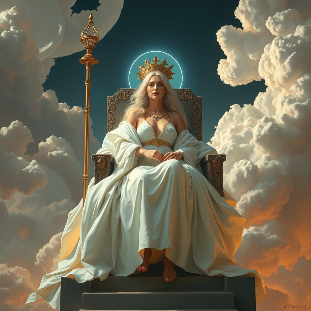 Goddess of Marriage Seated on Throne in Mystical Realism Sty...