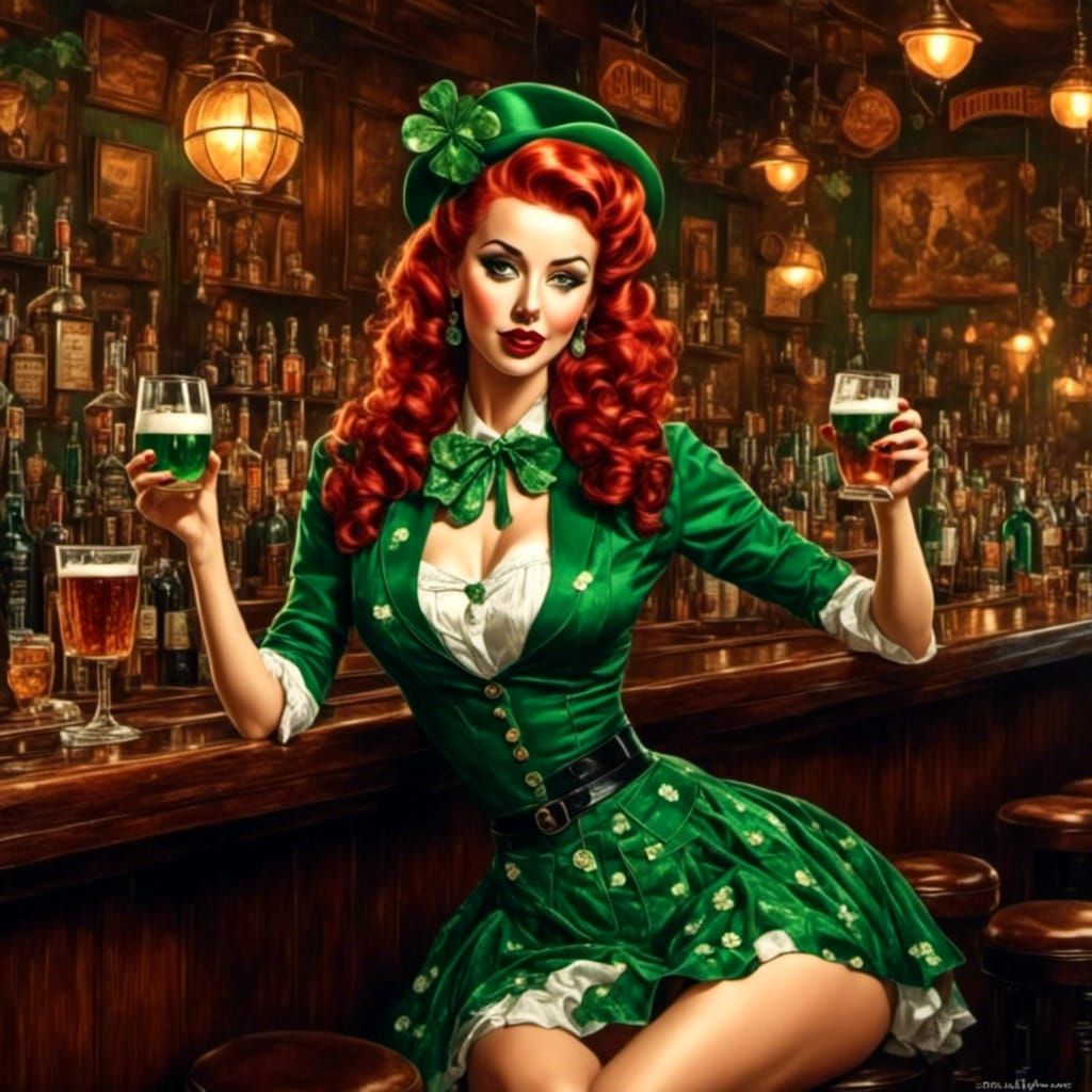 Irish Pinup Girl in Retro Rockabilly Style