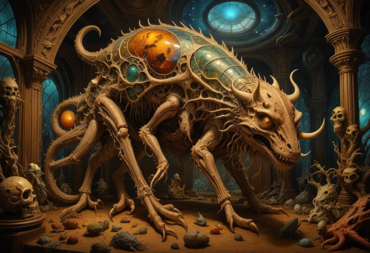 Cryptid Specimen in Cosmic Museum Digital Painting