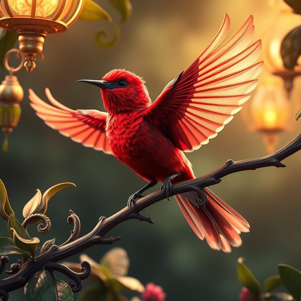 Ruby Bird in Flight: Fantasy Concept Art