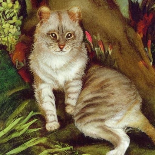 Wild Cat in Foggy Forest Landscape