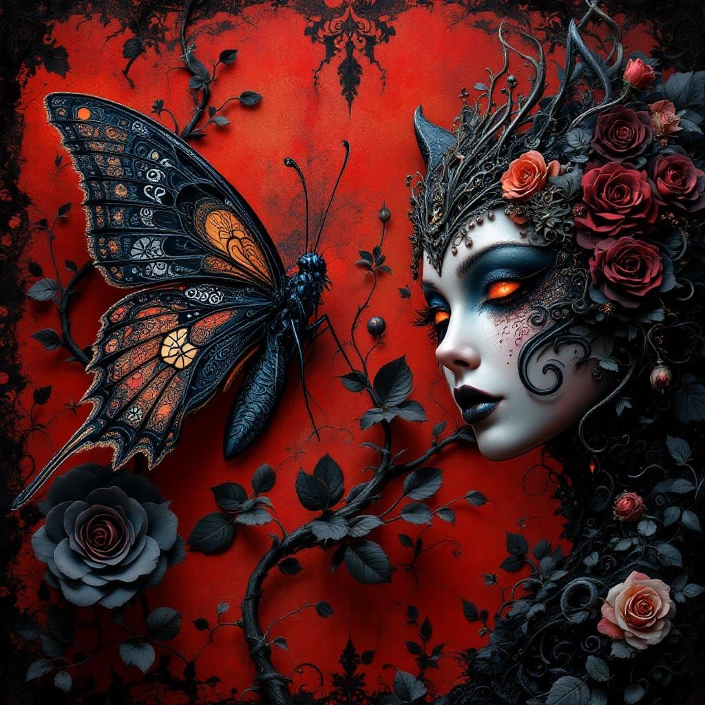 Surreal Butterfly with Dark Roses and Rocaille, Catwoman Mas...