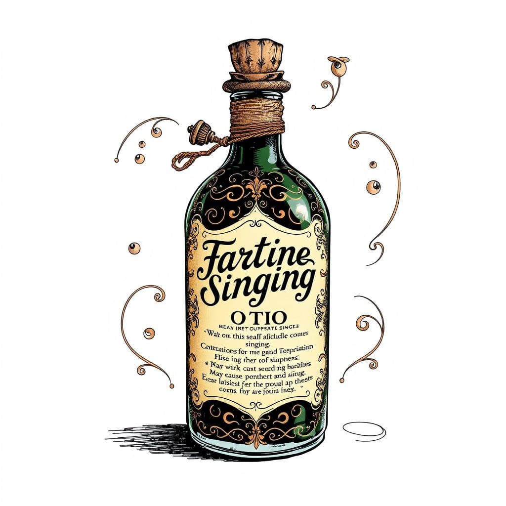 Whimsical Potion Bottle with Farting Singing Label, in Playf...
