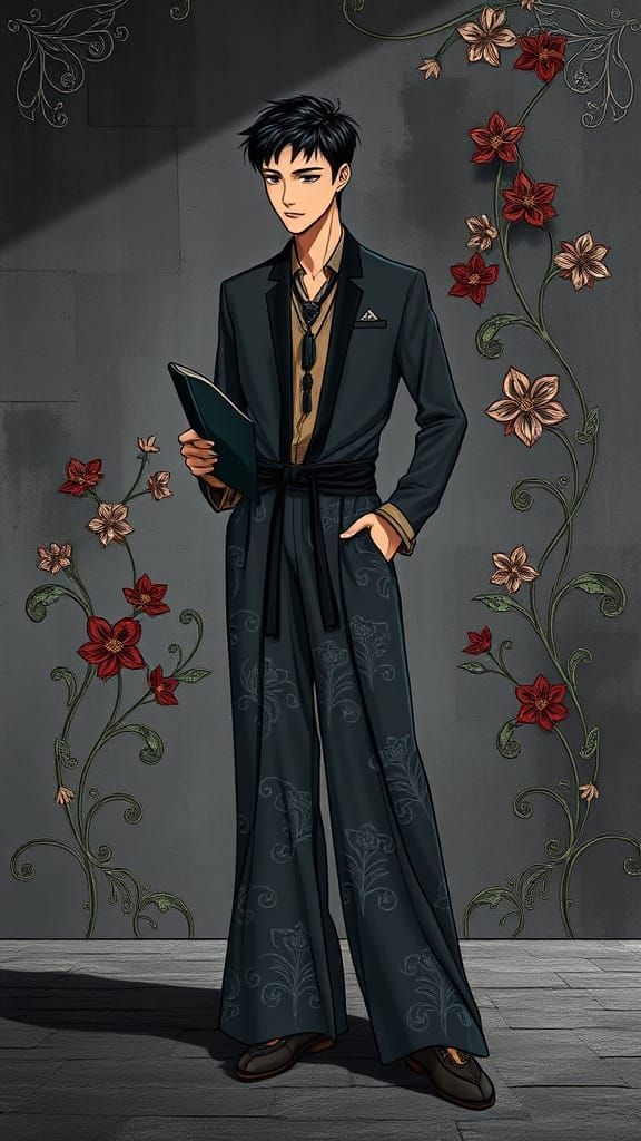 Smoke Gray Acetate Palazzo Pants Studio Ghibli contrasting c...