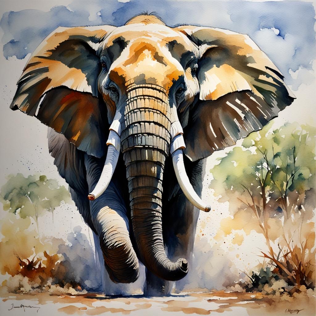 A charging elephant