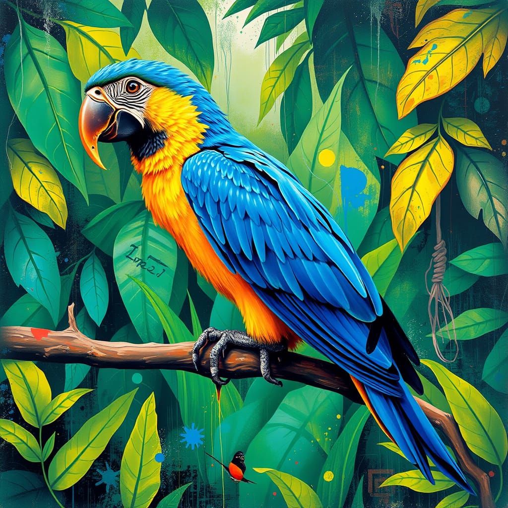 Jungle Bird in Abstract Graffiti Art Style