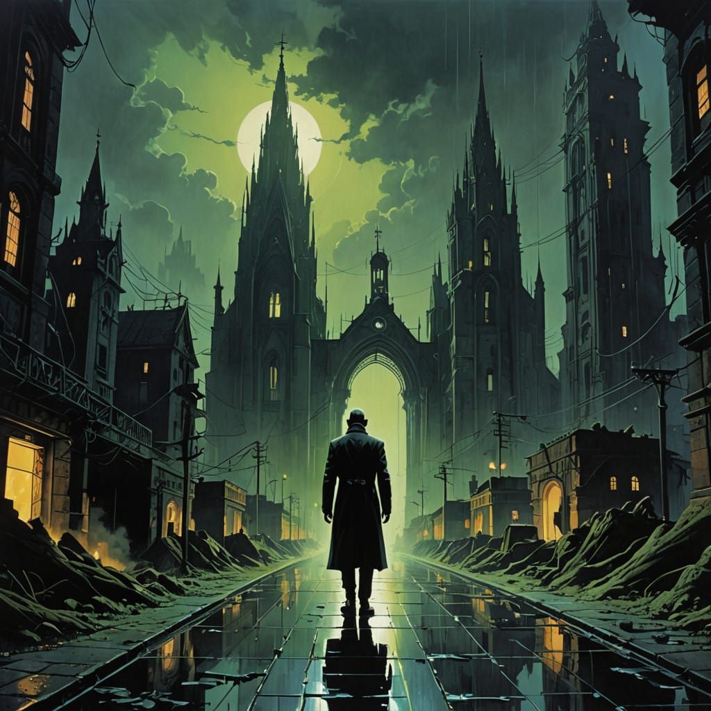 Cyberpunk Cityscape Descends into Dark, Post-Apocalyptic Rui...