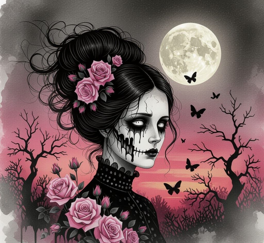 A haunting digital illustration in Stephen Gammell's distinc...