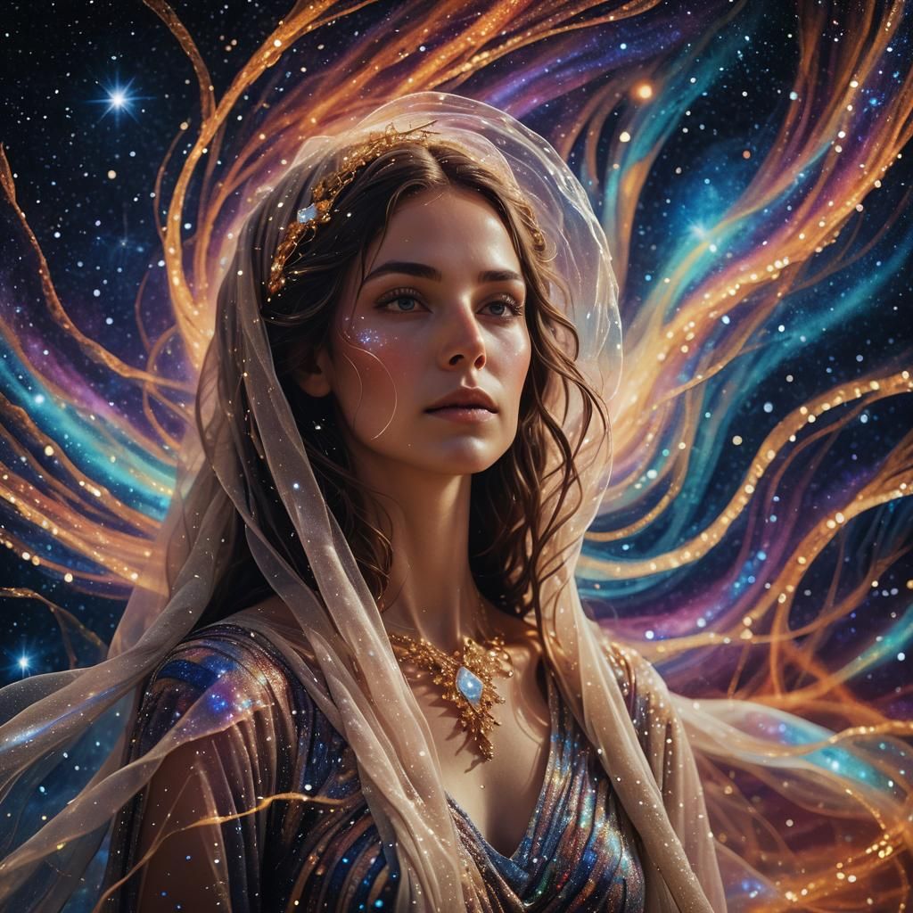 Cosmic Surrealism Portrait: Drifting Through Starlight