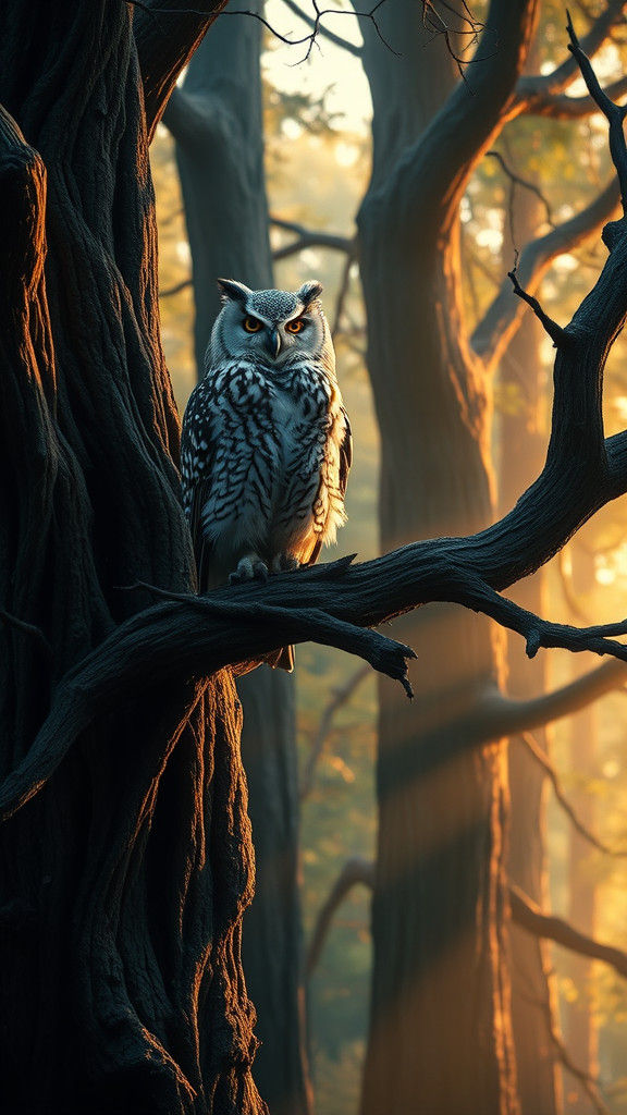 Regal Owl in Mystical Forest: Cinematic Still