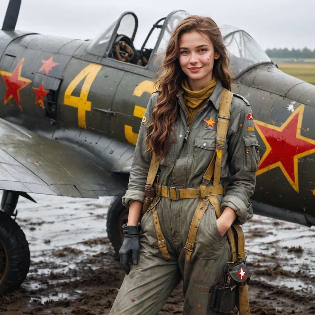 WWII Pilot and Jak-3 Fighter in Digital Art